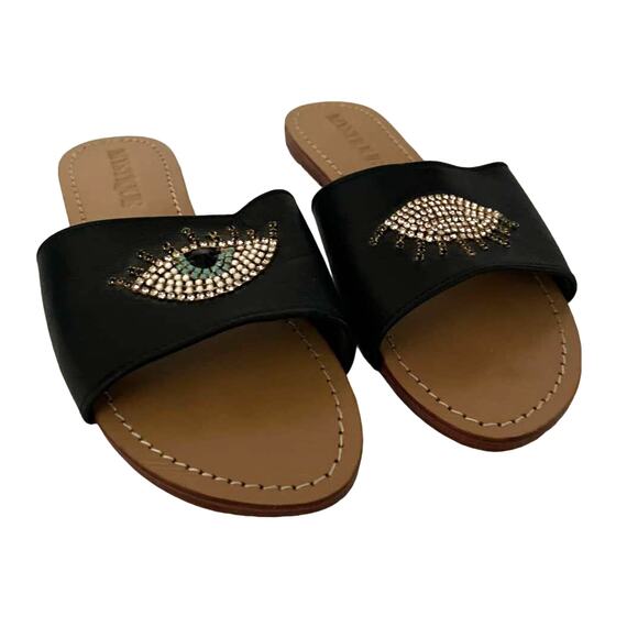 Mystique Boutique Shoes - Mystique Women's Leather Evil Eye Rhinestone Bohemia Flat Slide Sandals Size 10